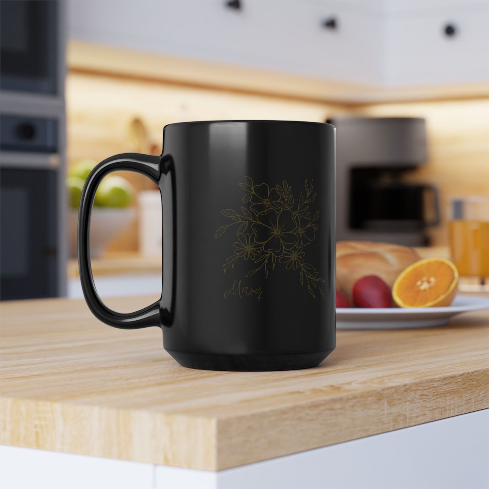 Personalized Black Floral Name Mug | Custom Coffee Cup - Image 4