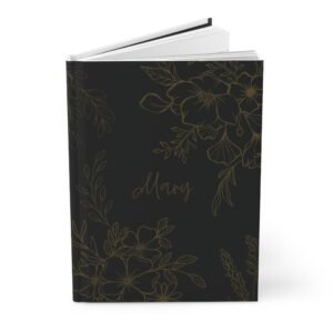 Personalized Floral Journal – Custom Name Hardcover Notebook- Black