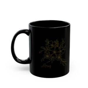 Personalized Black Floral Name Mug | Custom Coffee Cup