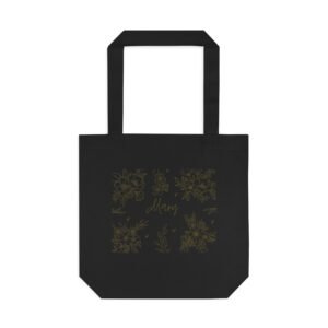 Personalized Floral Tote Bag – Black Cotton Everyday Bag